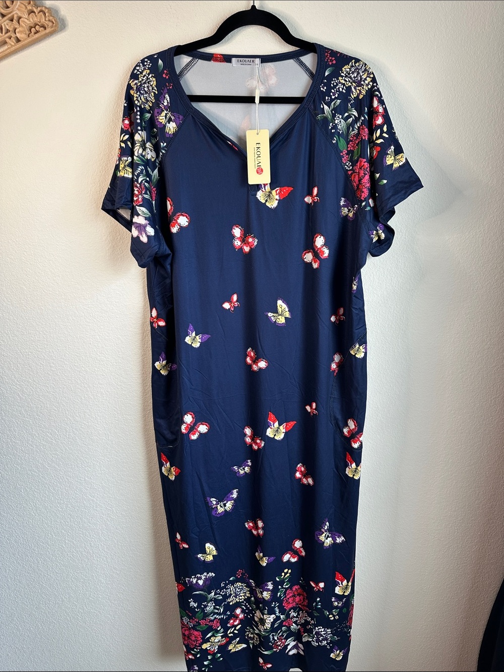 2XL-Navy Butterfly & Floral Maxi Dress